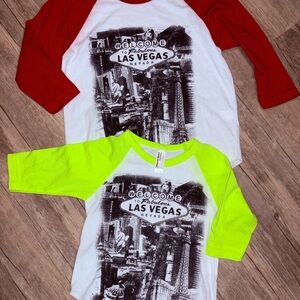 Kids Raglan Tee with Las Vegas Graphic - White & Red / White & Neon Yellow